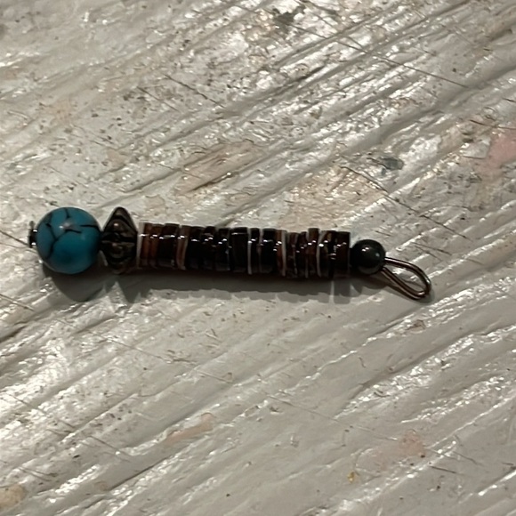1.5” 16 wooden seed bead & round turquoise color bead charm pendant w/jump hoop - Picture 7 of 14
